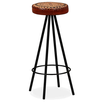 Mesa Y Taburetes Bar Madera Maciza Acacia Cuero Real Y Lona