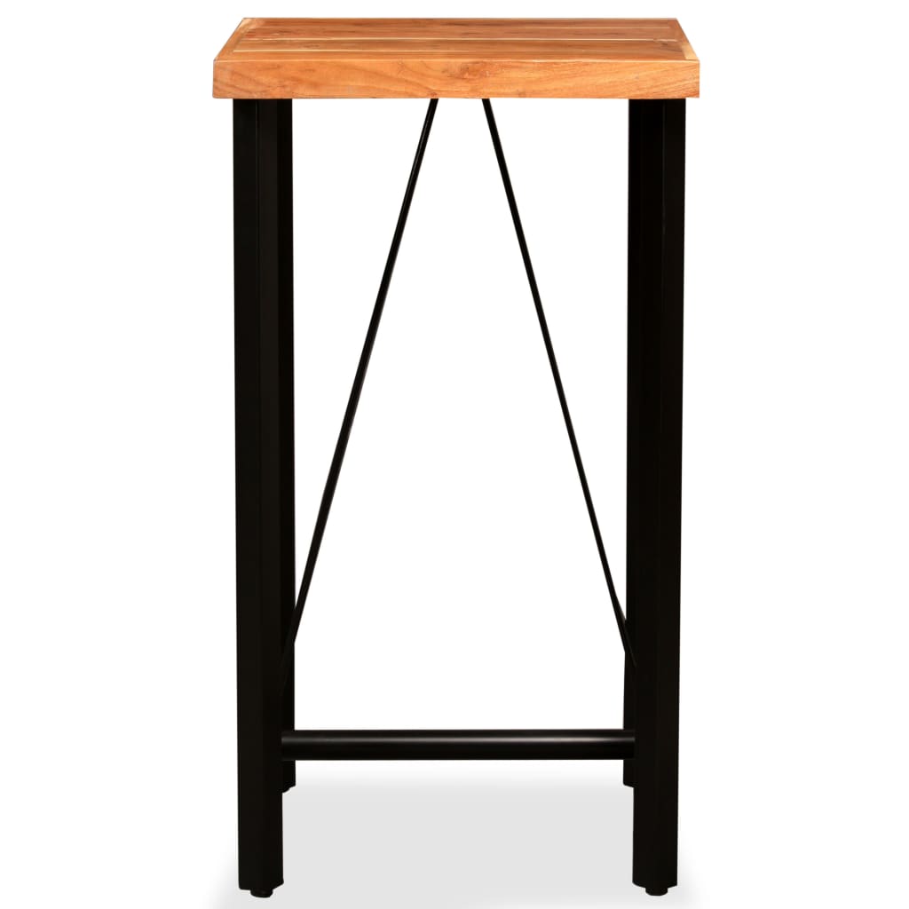 Mesa Y Taburetes Bar Madera Maciza Acacia Cuero Real Y Lona