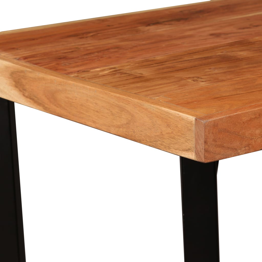 Mesa Y Taburetes Bar Madera Maciza Acacia Cuero Real Y Lona
