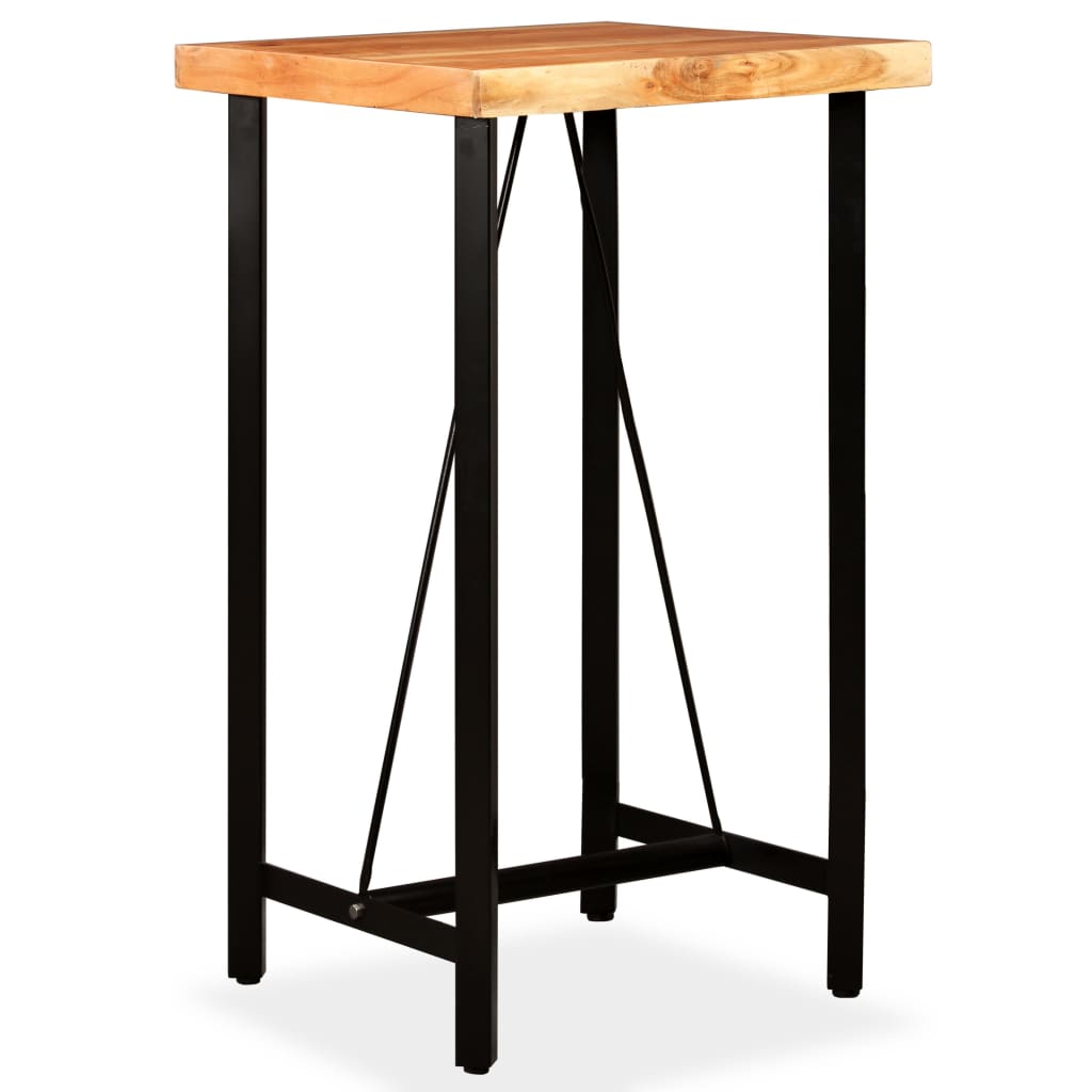 Mesa Y Taburetes Bar Madera Maciza Acacia Cuero Real Y Lona
