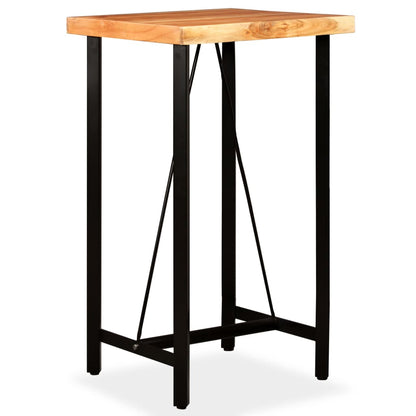 Mesa Y Taburetes Bar Madera Maciza Acacia Cuero Real Y Lona