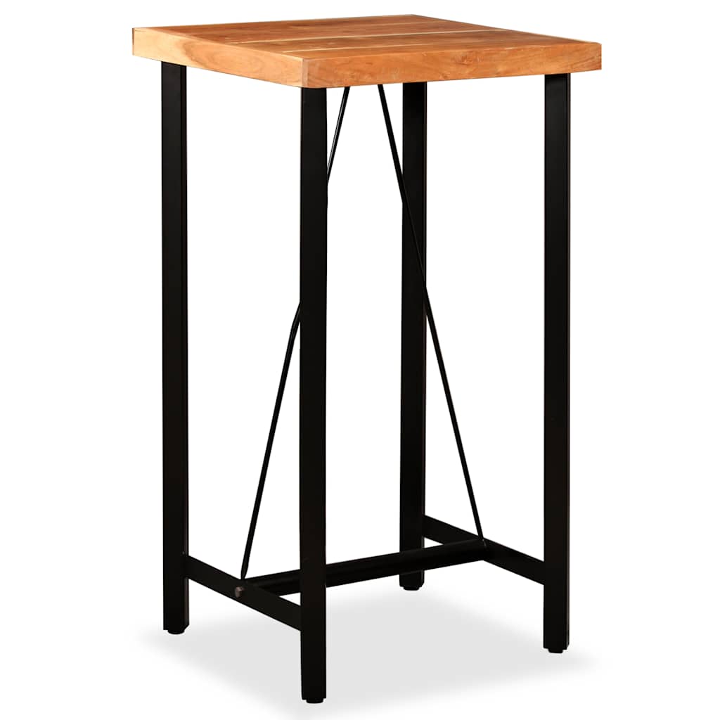 Mesa Y Taburetes Bar Madera Maciza Acacia Cuero Real Y Lona