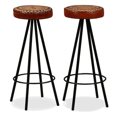 Mesa Y Taburetes Bar Madera Maciza Acacia Cuero Real Y Lona