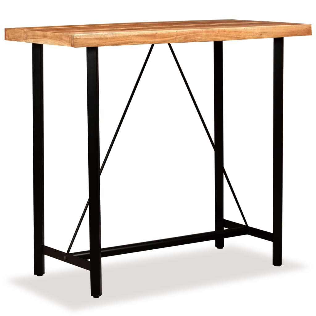 Set Muebles De Bar 5 Pzas Madera Maciza Acacia Cuero Genuino