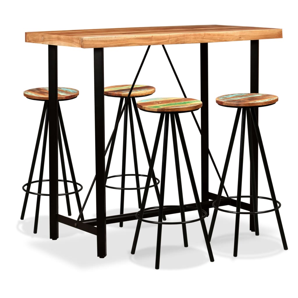 Set De Muebles De Bar 3 Piezas Acacia Y Madera Reciclada