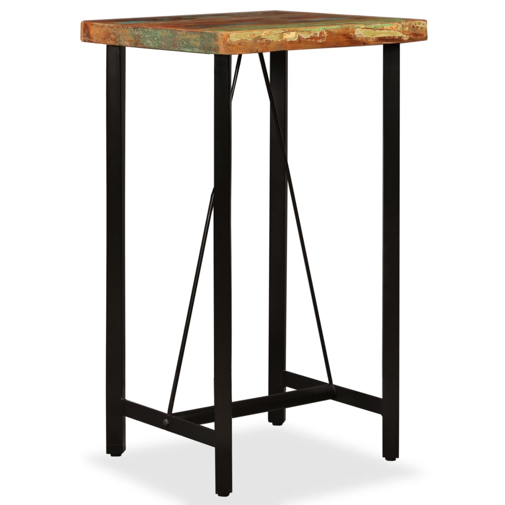 Mesa Y 2 Taburetes Bar Madera Maciza Reciclada Cuero Real Lona