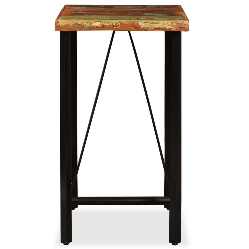 Mesa Y 2 Taburetes Bar Madera Maciza Reciclada Cuero Real Lona