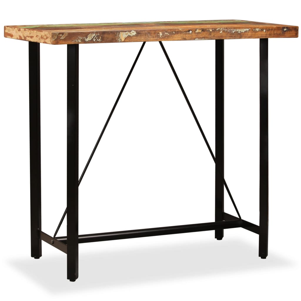 Set Muebles De Bar 5 Pzas Madera Maciza Reciclada Cuero Genuino