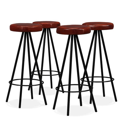 Set Muebles De Bar 5 Pzas Madera Maciza Reciclada Cuero Genuino
