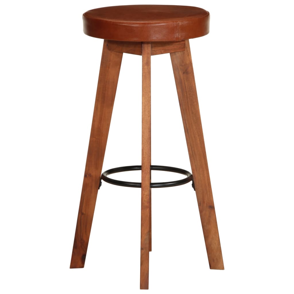 Taburetes De Cocina 2 Uds Cuero Auténtico Madera Maciza Acacia