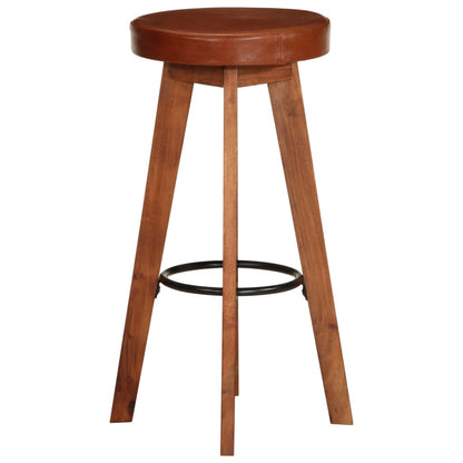 Taburetes De Cocina 2 Uds Cuero Auténtico Madera Maciza Acacia