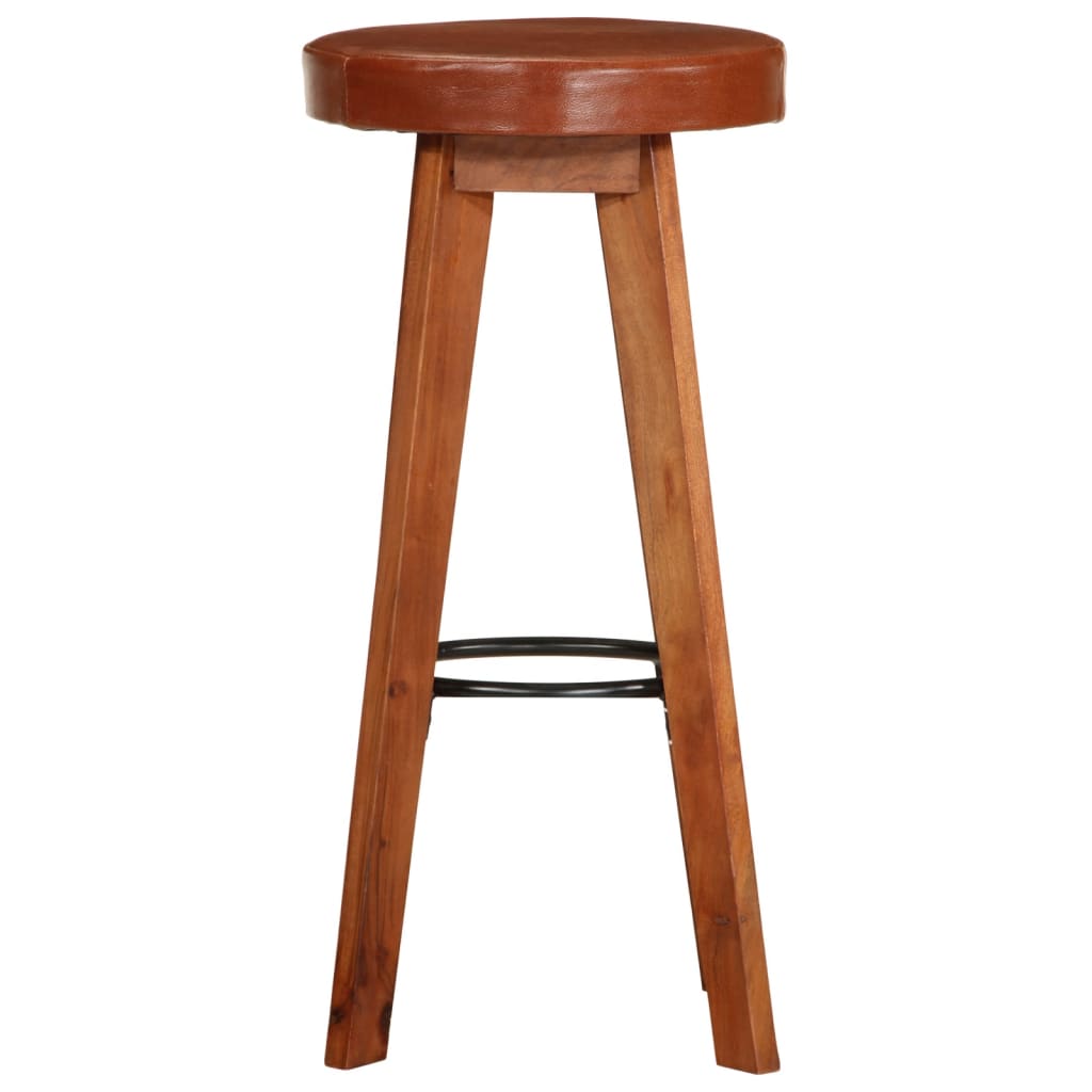 Taburetes De Cocina 2 Uds Cuero Auténtico Madera Maciza Acacia