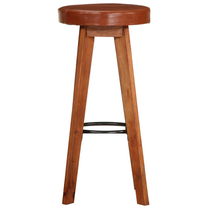 Taburetes De Cocina 2 Uds Cuero Auténtico Madera Maciza Acacia