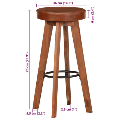 Taburetes De Cocina 2 Uds Cuero Auténtico Madera Maciza Acacia