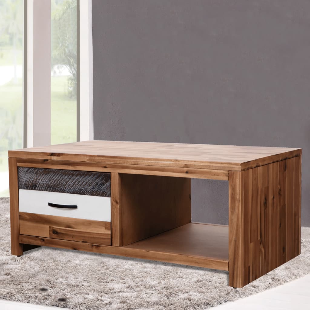 Mesa De Centro De Madera Maciza De Acacia 90X50X37,5 Cm
