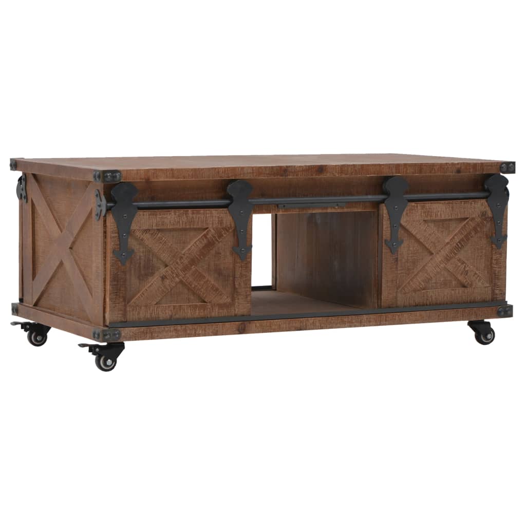 Mesa De Centro De Madera Maciza De Abeto Marrón 91X51X38 Cm