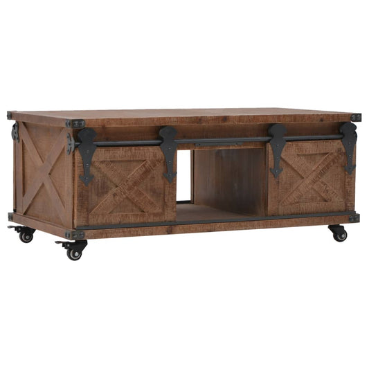 Mesa De Centro De Madera Maciza De Abeto Marrón 91X51X38 Cm