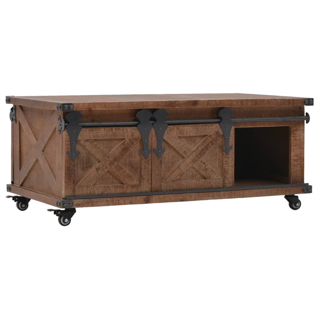 Mesa De Centro De Madera Maciza De Abeto Marrón 91X51X38 Cm