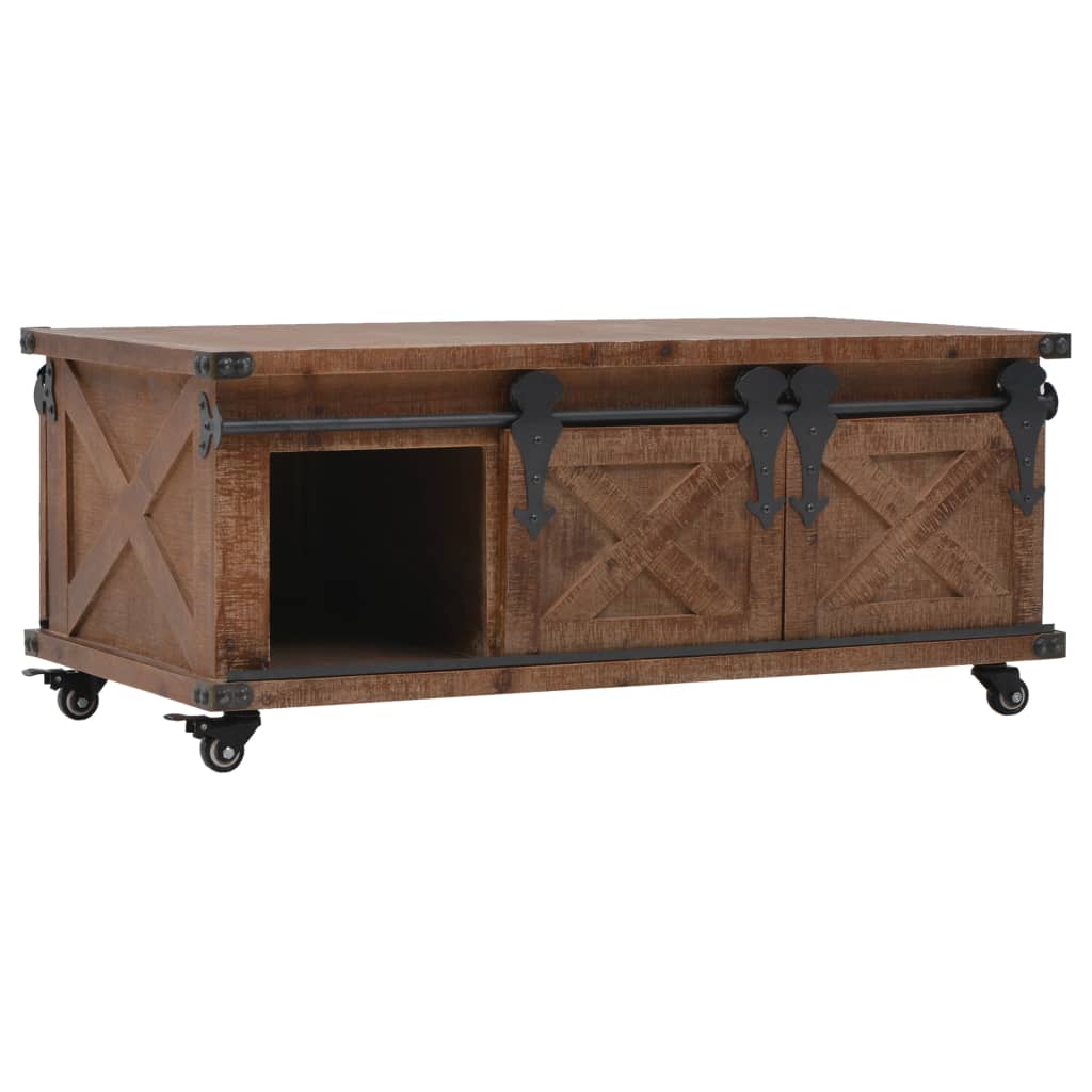 Mesa De Centro De Madera Maciza De Abeto Marrón 91X51X38 Cm