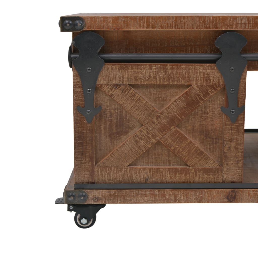 Mesa De Centro De Madera Maciza De Abeto Marrón 91X51X38 Cm