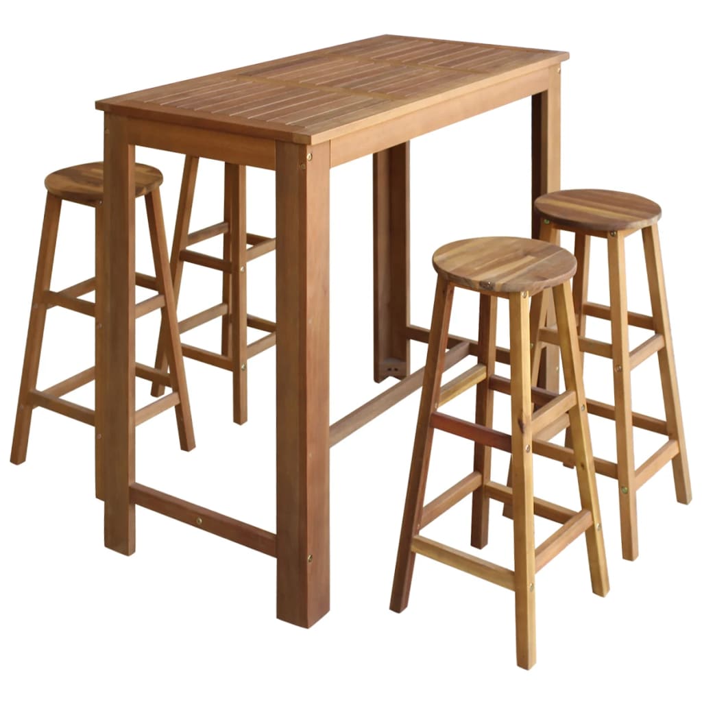 Set Mesa De Bar Y Taburetes 7 Piezas De Madera De Acacia Maciza