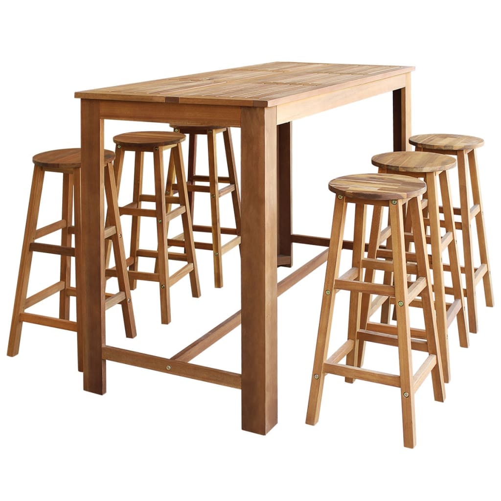 Set Mesa De Bar Y Taburetes 7 Piezas De Madera De Acacia Maciza