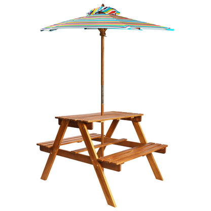 Mesa De Pícnic Infantil Y Sombrilla Acacia Maciza 79X90X60 Cm