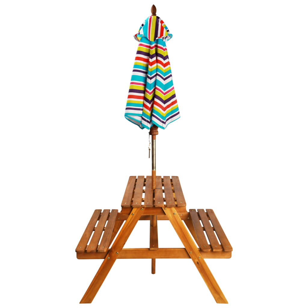Mesa De Pícnic Infantil Y Sombrilla Acacia Maciza 79X90X60 Cm