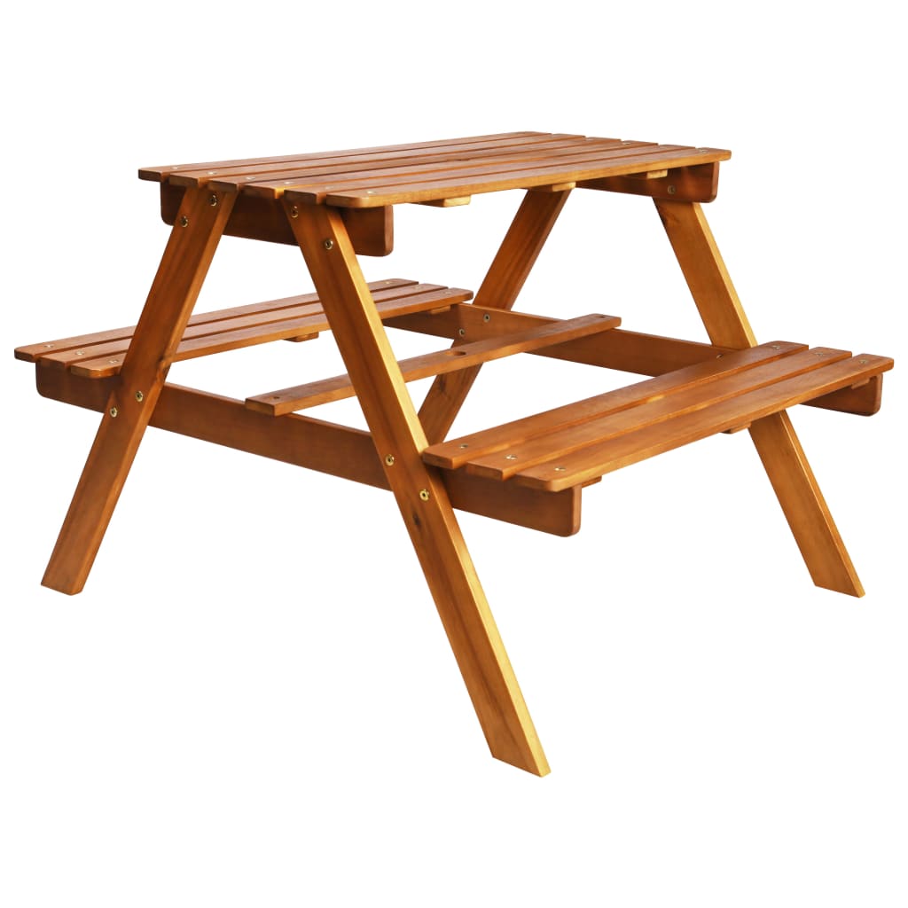 Mesa De Pícnic Infantil Y Sombrilla Acacia Maciza 79X90X60 Cm