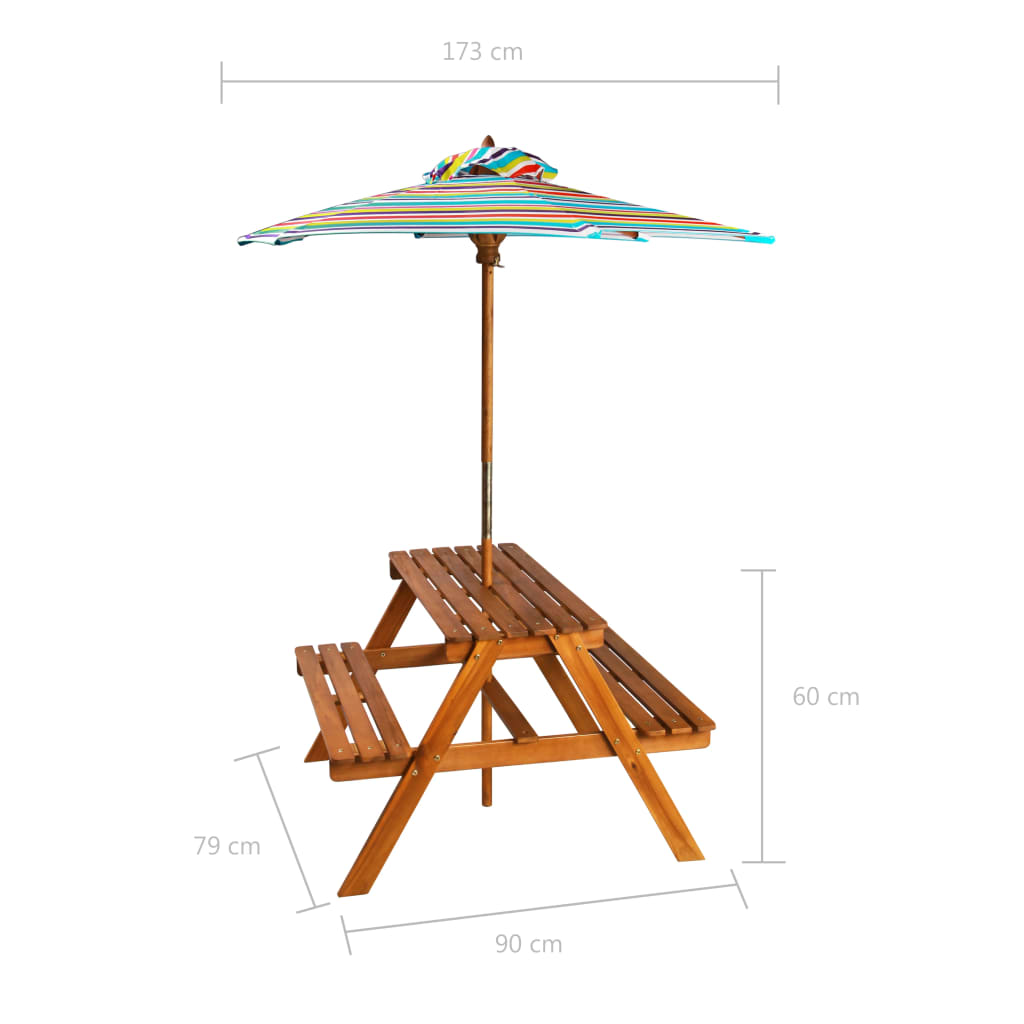 Mesa De Pícnic Infantil Y Sombrilla Acacia Maciza 79X90X60 Cm