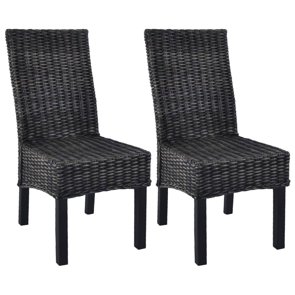 Sillas De Comedor 2 Unidades Ratán Kubu Y Madera Caoba