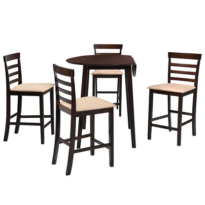 Set Mesa Y Sillas De Bar 5 Piezas Madera Maciza Marrón Y Blanco