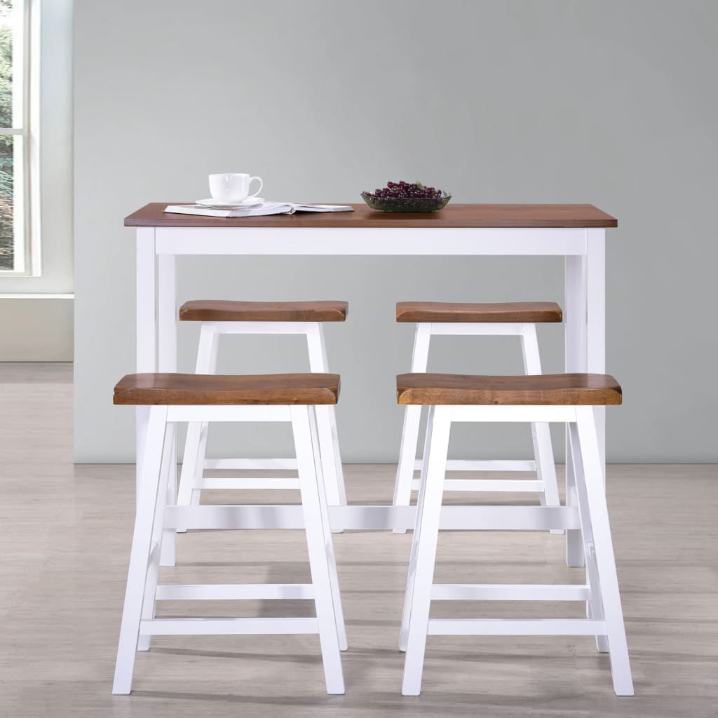 Juego De Mesa Alta Y Taburete De Cocina 5 Pzas Madera Maciza