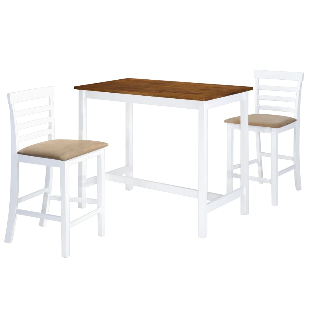 Set Mesa Y Sillas De Bar 5 Piezas Madera Maciza Marrón Y Blanco