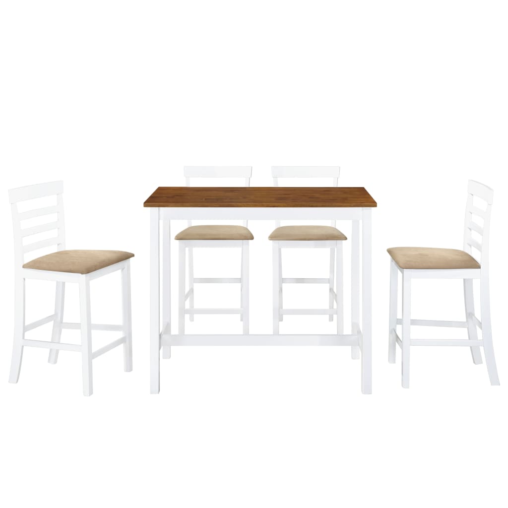 Set Mesa Y Sillas De Bar 5 Piezas Madera Maciza Marrón Y Blanco