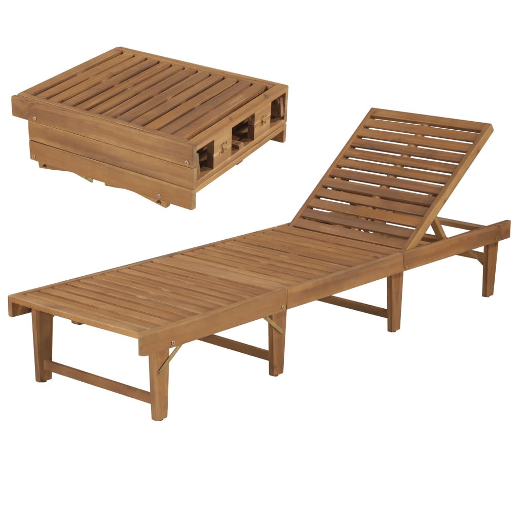Tumbona Plegable Con Cojín Madera Maciza De Acacia