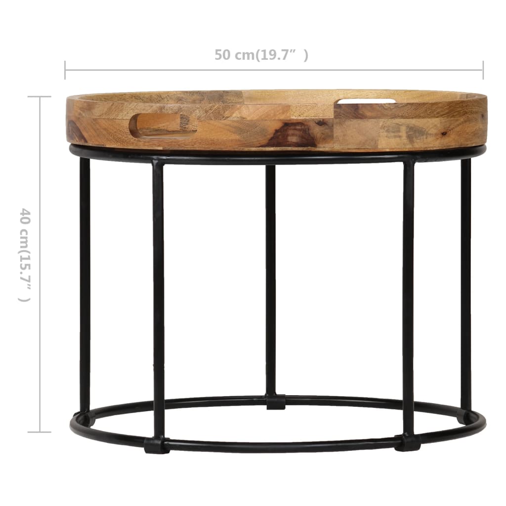 Mesa De Centro De Madera Maciza De Mango Y Acero 50X40 Cm