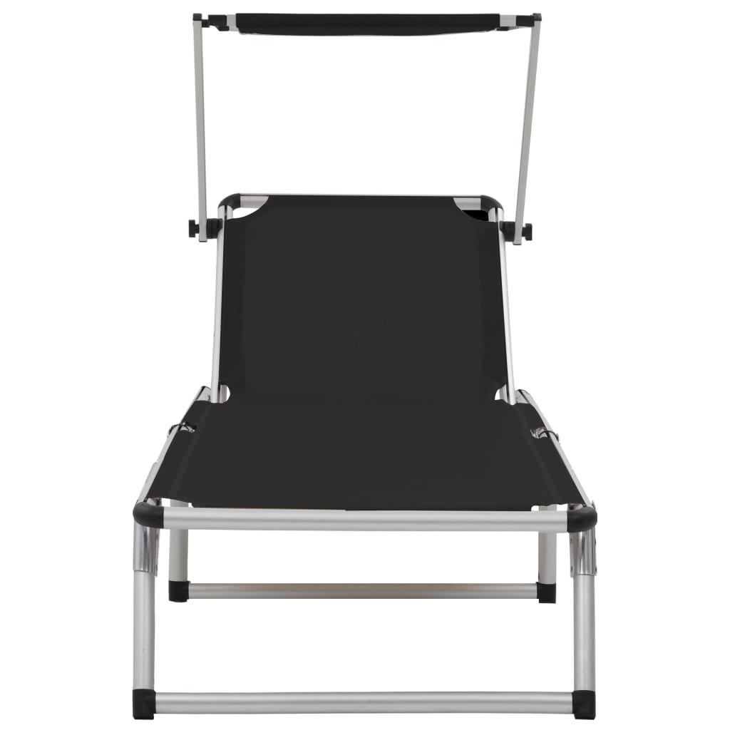 Tumbona Plegable Con Techo Aluminio Y Textileno Negra