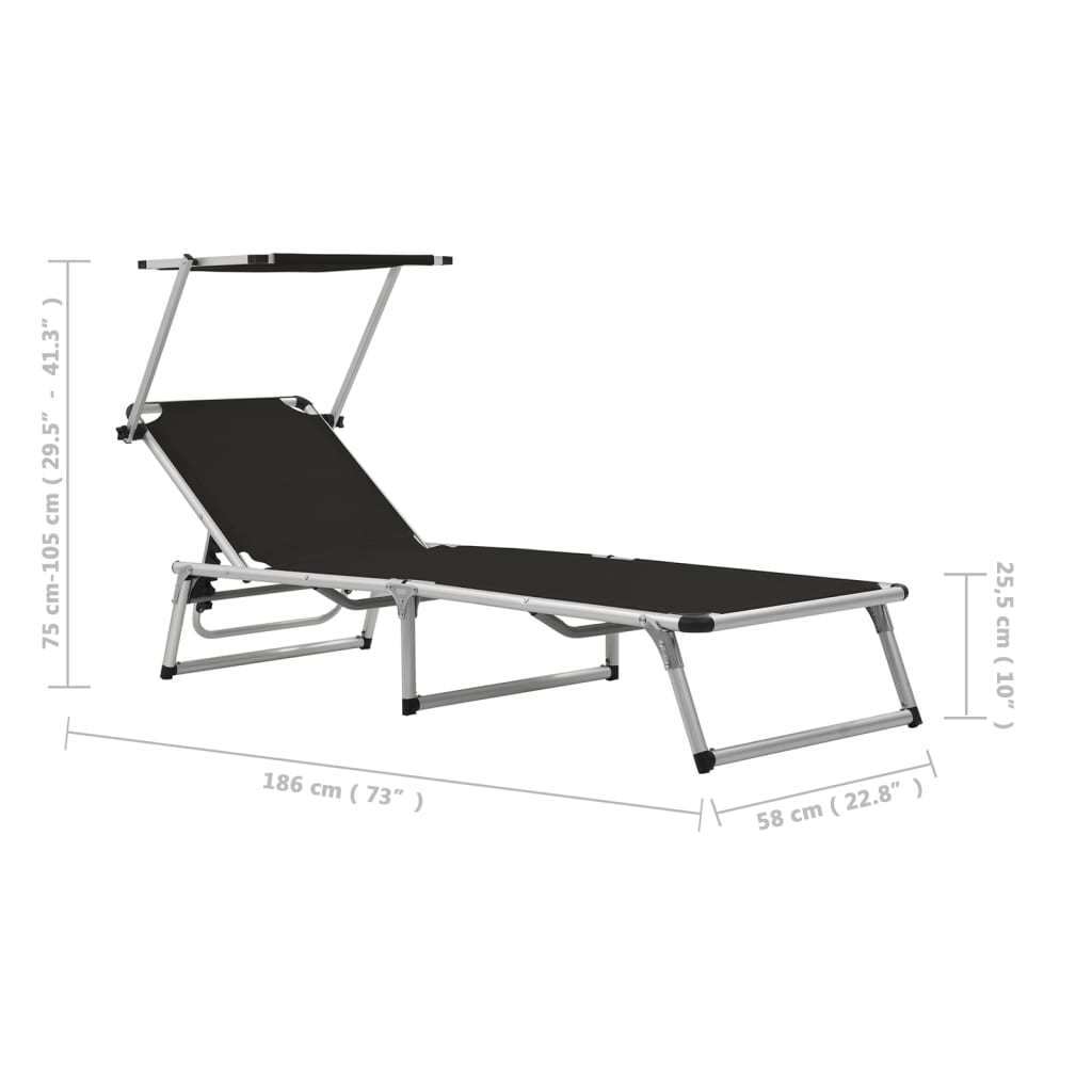 Tumbona Plegable Con Techo Aluminio Y Textileno Negra