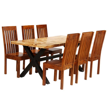 Juego De Mesas De Comedor 7 Uds Madera Maciza De Acacia Y Mango