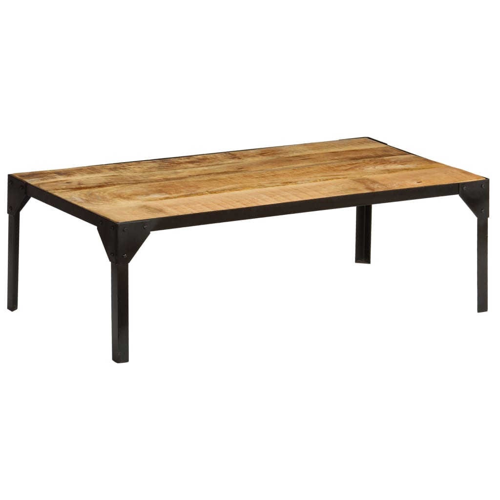 Mesa De Centro De Madera Maciza De Mango Rugosa Y Acero 110 Cm
