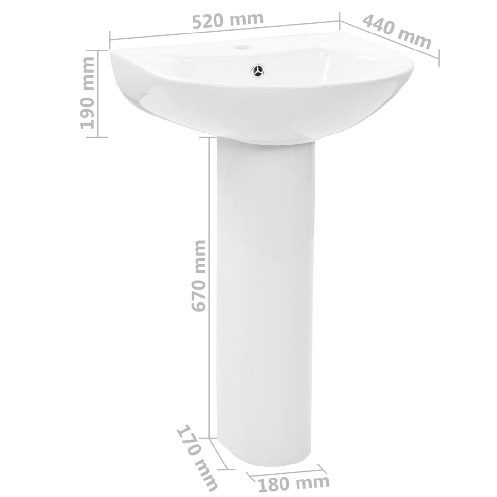 Lavabo De Pie De Cerámica Blanco 520X440X190 Mm