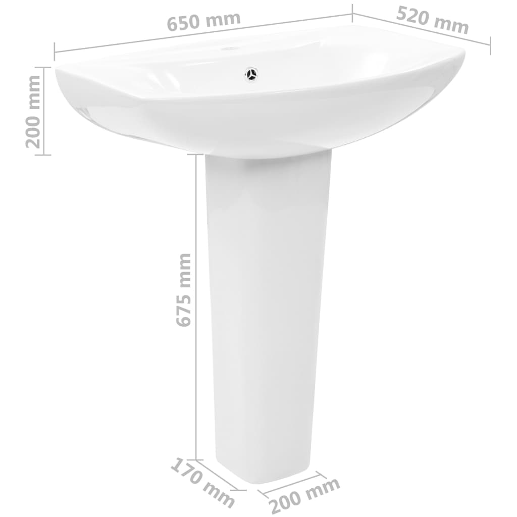 Lavabo De Pie De Cerámica Blanco 650X520X200 Mm