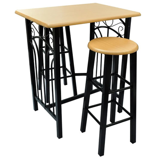 Set De Mesa Y Taburete De Bar 3 Piezas Madera Maciza Y Acero