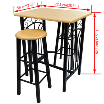 Set De Mesa Y Taburete De Bar 3 Piezas Madera Maciza Y Acero