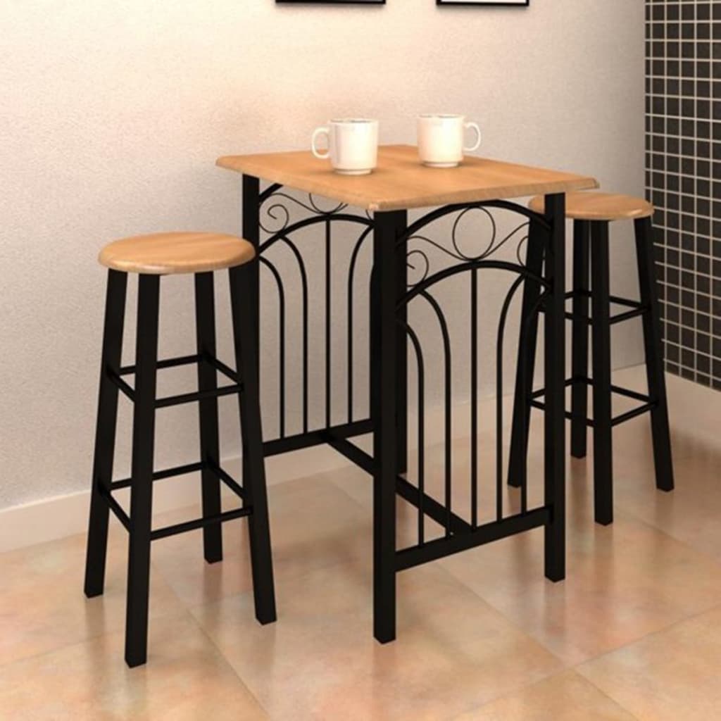 Set De Mesa Y Taburete De Bar 3 Piezas Madera Maciza Y Acero