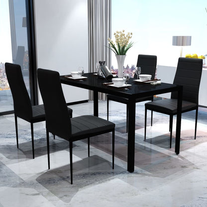 Juego De Comedor 5 Piezas Cuero Artificial Negro