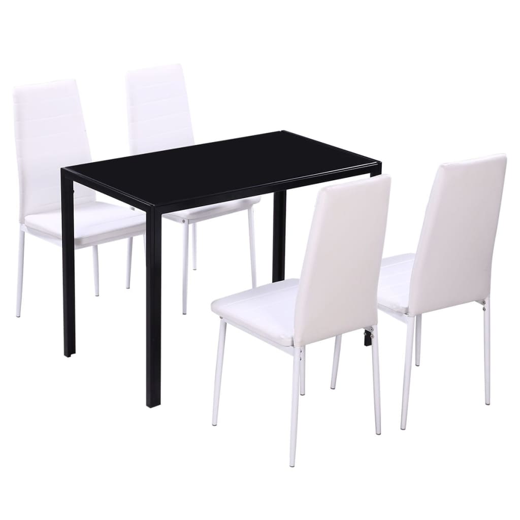 Juego De Comedor 5 Piezas Cuero Artificial Negro Y Blanco