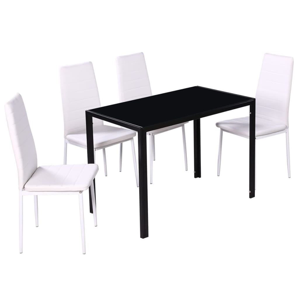 Juego De Comedor 5 Piezas Cuero Artificial Negro Y Blanco
