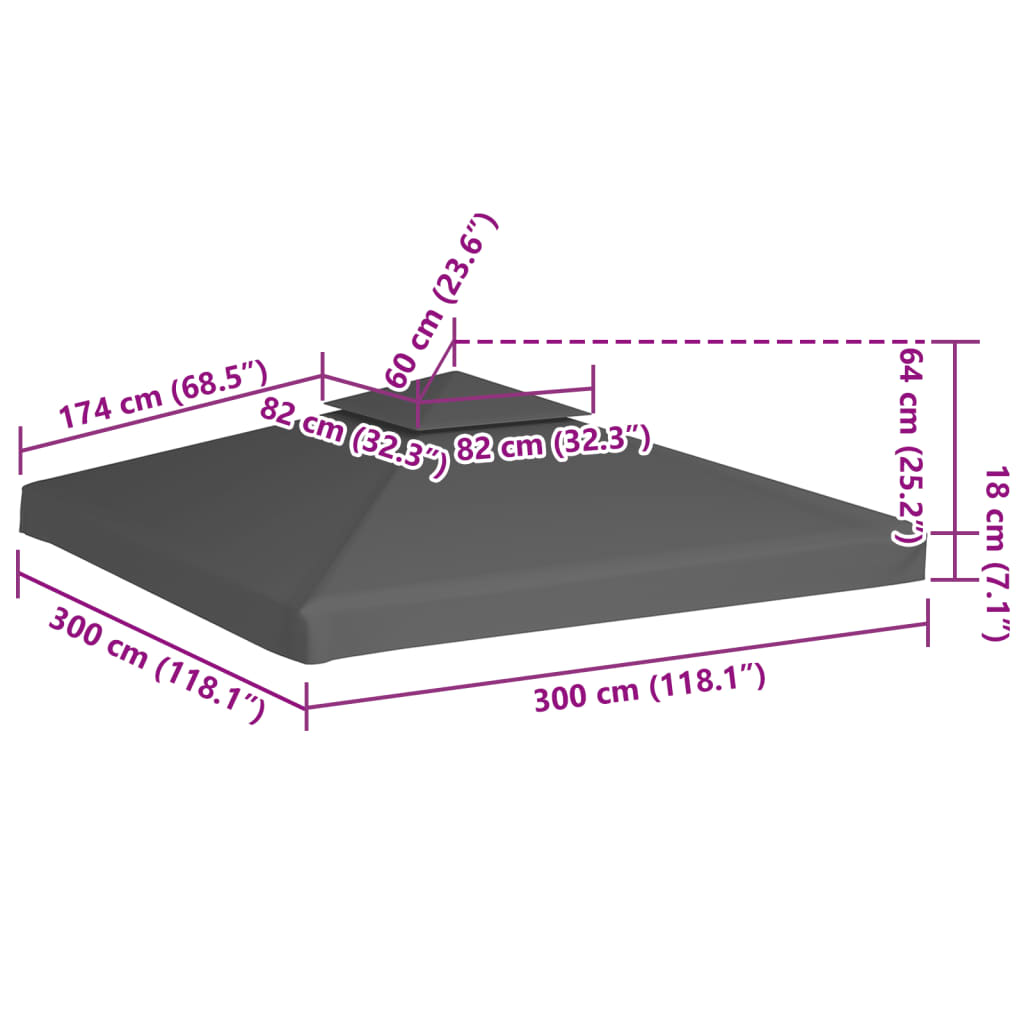 Toldo De Cenador 2 Niveles 310 G/M² 3X3 M Gris Topo